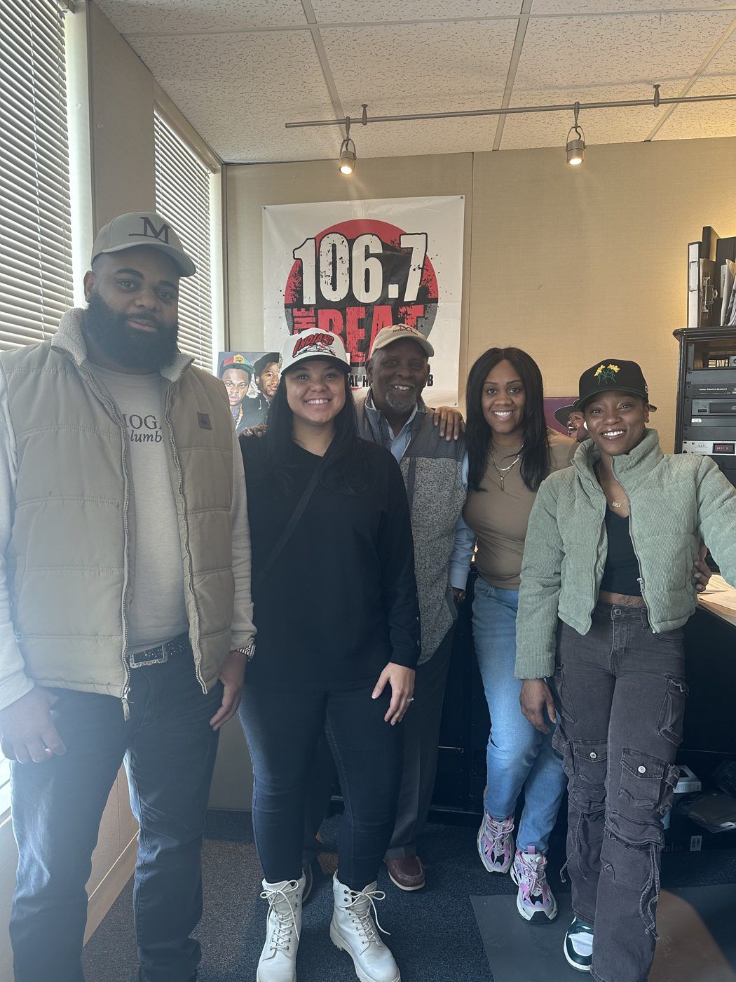 Aarius Dumas with Mahogany Media Group partners in the studio at 106.7 The Beat