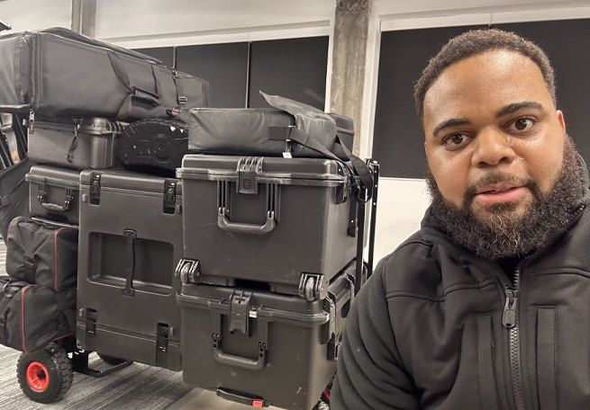 Production cases stacked and ready for load-in